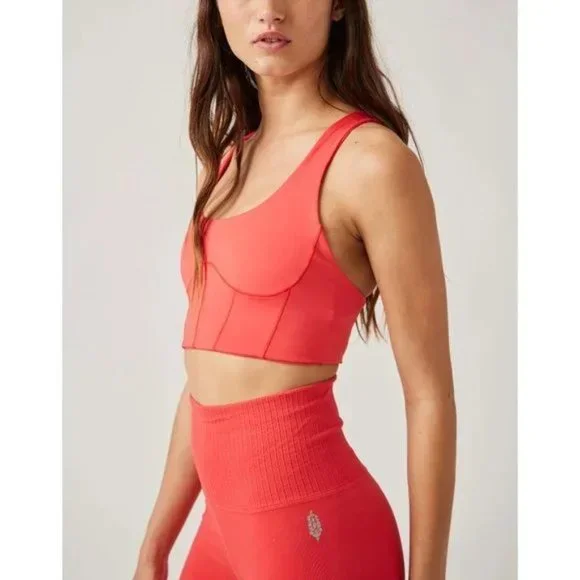 FREE PEOPLE NEW MOVEMENT Bright Red Round Robbin Brami Sports Bra Size L - Picture 3 of 8